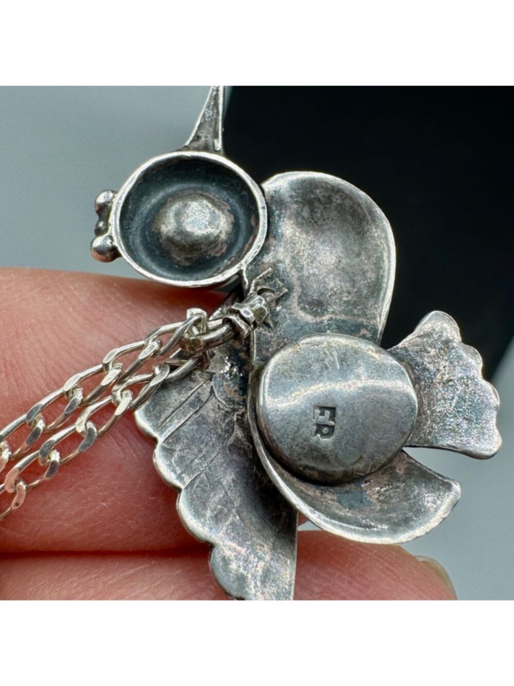 Vintage 1930s Mexican Modernist Bird Pendant Sterling w/ Amethyst Eye Signed ER - Picture 8 of 9